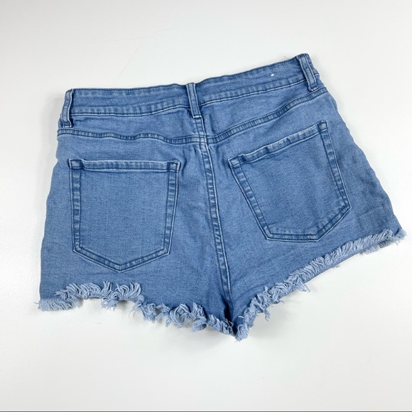 Forever 21 Mid Rise Distressed Light Wash Denim Shorts - Picture 6 of 8
